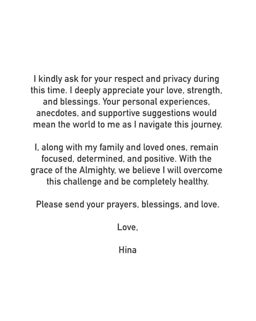 Hina khan Cancer Message