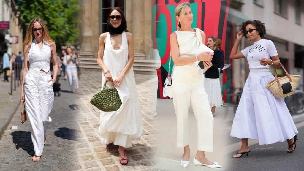 images that feature white dresses, straw hats, and woven bags. Look for photos that capture the elegance and simplicity of European summer fashion for Summer Essentials and Cool-Girl Elegance.