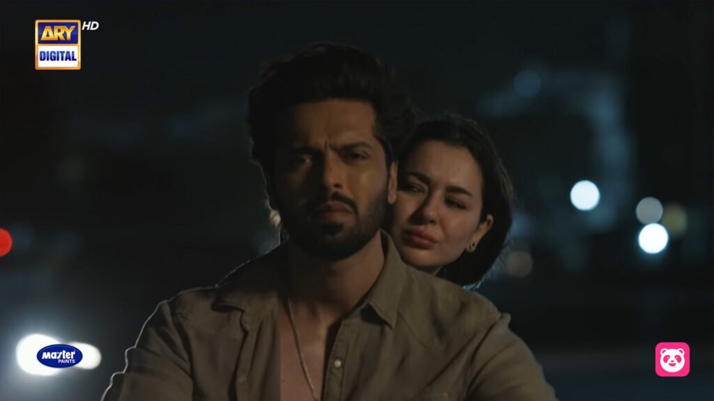 A still from ‘Kabhi Main Kabhi Tum’ showing actors Fahad Mustafa and Hania Amir in a nighttime outdoor scene, possibly reflecting a pivotal moment leading to the ending explained. Kabhi Main Kabhi Tum Ending Explained.