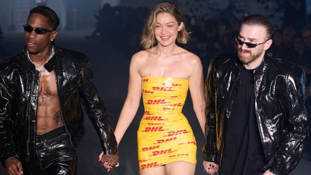 Gigi Hadid DHL Dress walking on runway