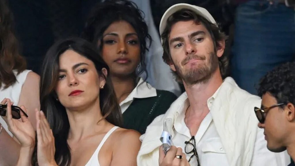 Monica Barbaro and Andrew Garfield at Wimbledon