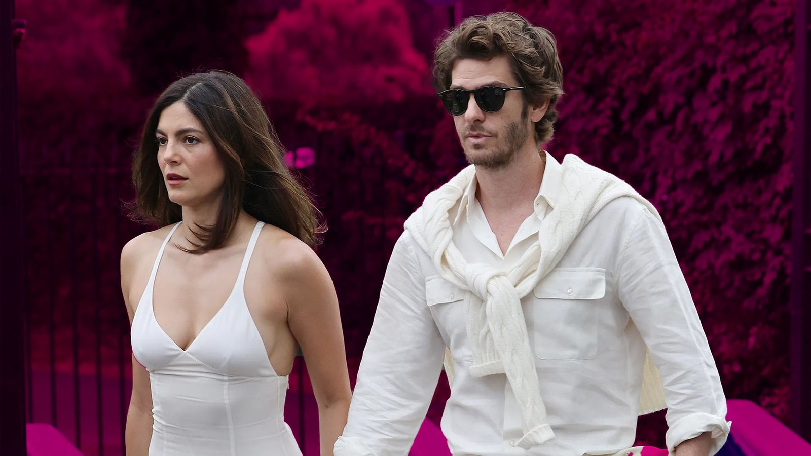 Monica Barbaro and Andrew Garfield outside Wimbledon