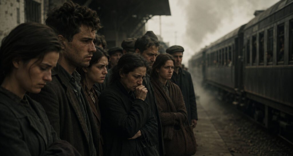 Generational Trauma: Survived, Never Healed. 8 Generational trauma, In that image many people standing together in one place, and each person must have an expression of sorrow or burden. The passage of time is something that needs to be captured in the picture as if time is slipping away. Something that is reminiscent of a train pulling out or time passing by them, leaving something valuable behind as they stand where they are.