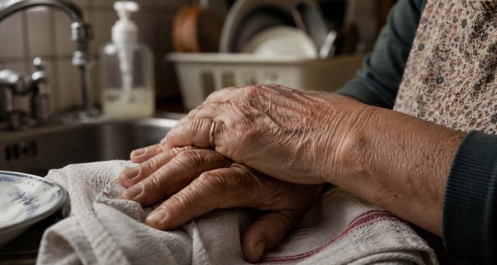 Generational Trauma: Survived, Never Healed. 4 Generational Trauma, The imagery must visualize a pair of hands that have struggled throughout their lives. The hands should depict years of hard work done at home, like dishwashing, folding laundry, cleaning and undertaking various tasks on an everyday basis. The emphasis must be put on the tiredness and strength of hands which have taken care of people throughout their lives.